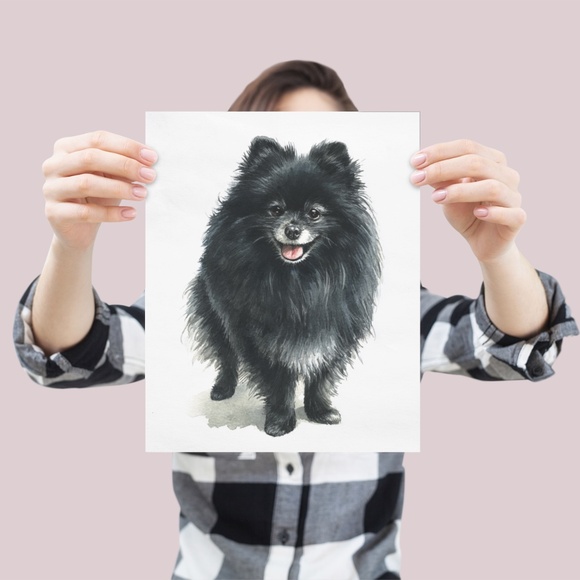 Watercolor Black Pomeranian Dog Portrait Art Print – Unframed Fine Art Poster - Picture 4 of 5